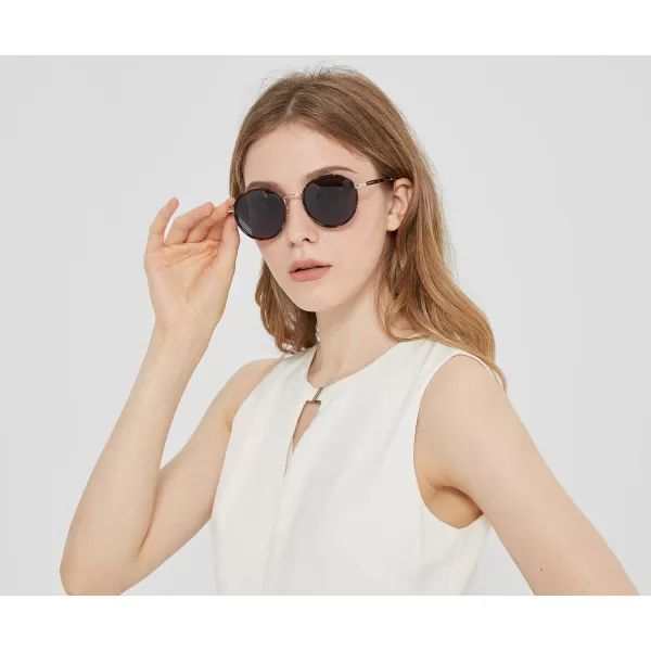 CARFIA Retro Small Round Polarized Womens Sunglasses UV Protection Trendy Vintage Stylish Designer Sunglasses CA1949A Metal  Tortoise Frame  Brown Lens