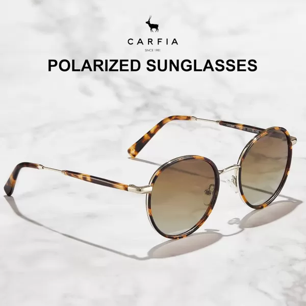 CARFIA Retro Small Round Polarized Womens Sunglasses UV Protection Trendy Vintage Stylish Designer Sunglasses CA1949A Metal  Tortoise Frame  Brown Lens