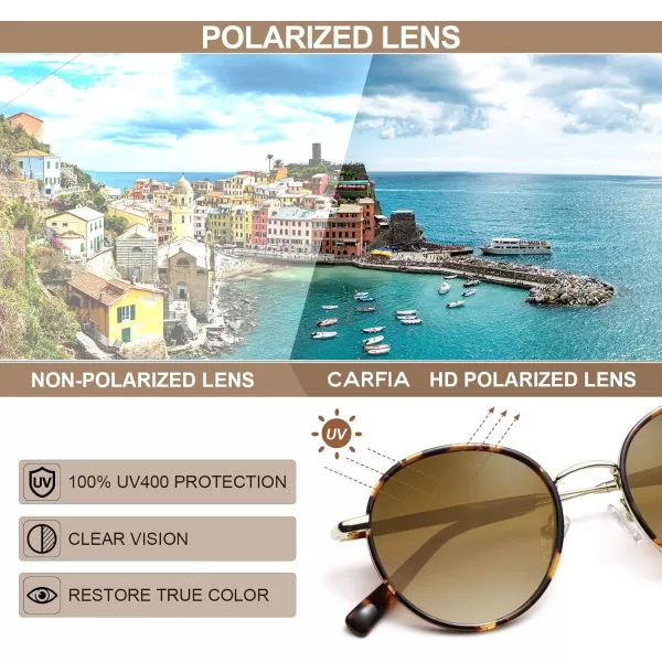 CARFIA Retro Small Round Polarized Womens Sunglasses UV Protection Trendy Vintage Stylish Designer Sunglasses CA1949A Metal  Tortoise Frame  Brown Lens