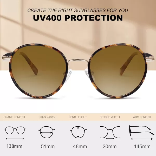 CARFIA Retro Small Round Polarized Womens Sunglasses UV Protection Trendy Vintage Stylish Designer Sunglasses CA1949A Metal  Tortoise Frame  Brown Lens