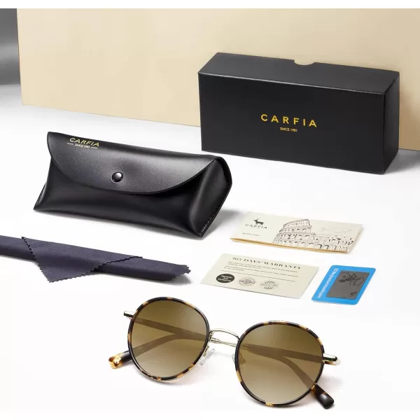 CARFIA Retro Small Round Polarized Womens Sunglasses UV Protection Trendy Vintage Stylish Designer Sunglasses CA1949A Metal  Tortoise Frame  Brown Lens