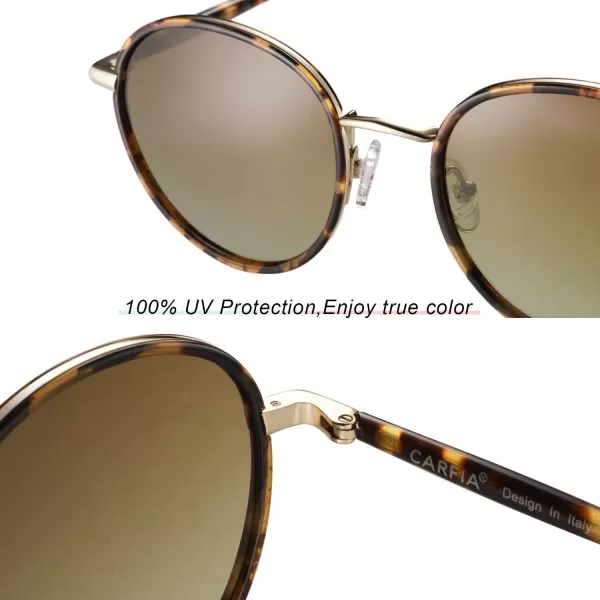 CARFIA Retro Small Round Polarized Womens Sunglasses UV Protection Trendy Vintage Stylish Designer Sunglasses CA1949A Metal  Tortoise Frame  Brown Lens