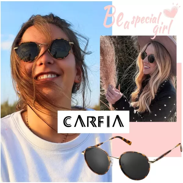 CARFIA Retro Small Round Polarized Womens Sunglasses UV Protection Trendy Vintage Stylish Designer Sunglasses CA1949B Metal  Tortoise Frame  Grey Lens