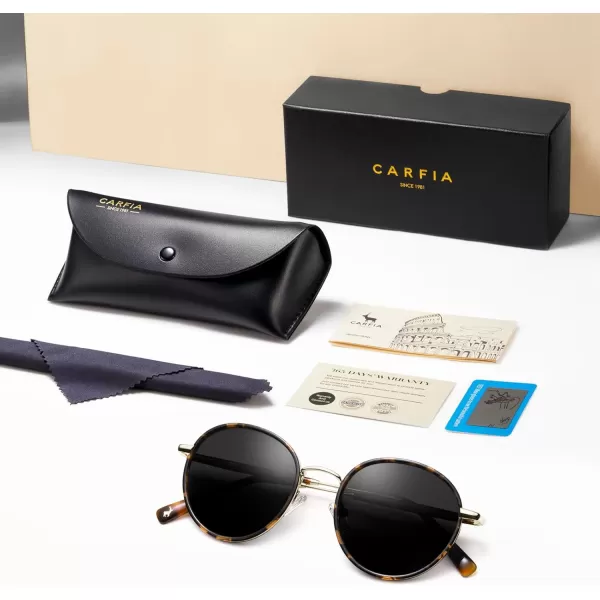 CARFIA Retro Small Round Polarized Womens Sunglasses UV Protection Trendy Vintage Stylish Designer Sunglasses CA1949B Metal  Tortoise Frame  Grey Lens