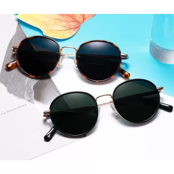 CARFIA Retro Small Round Polarized Womens Sunglasses UV Protection Trendy Vintage Stylish Designer Sunglasses CA1949B Metal  Tortoise Frame  Grey Lens