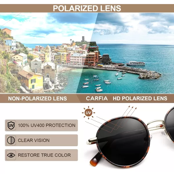 CARFIA Retro Small Round Polarized Womens Sunglasses UV Protection Trendy Vintage Stylish Designer Sunglasses CA1949B Metal  Tortoise Frame  Grey Lens