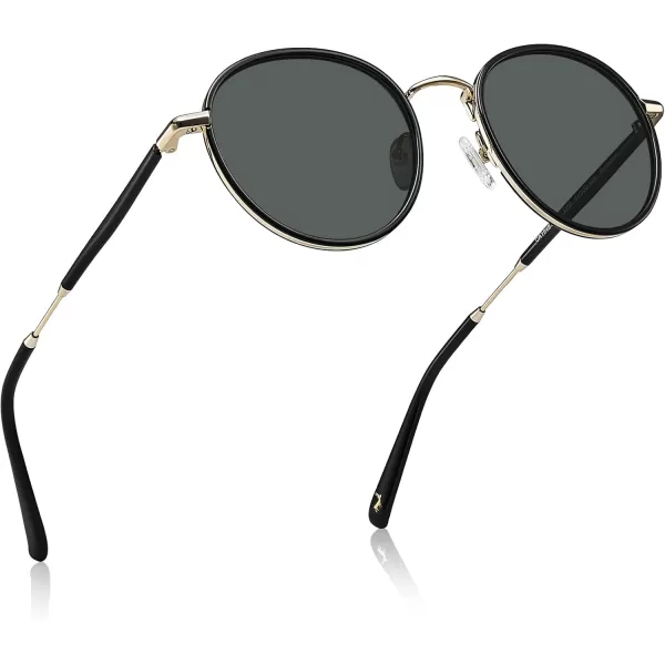 CARFIA Retro Small Round Polarized Womens Sunglasses UV Protection Trendy Vintage Stylish Designer Sunglasses CA1949C Metal  Black Frame  Grey Lens