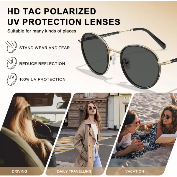CARFIA Retro Small Round Polarized Womens Sunglasses UV Protection Trendy Vintage Stylish Designer Sunglasses CA1949C Metal  Black Frame  Grey Lens