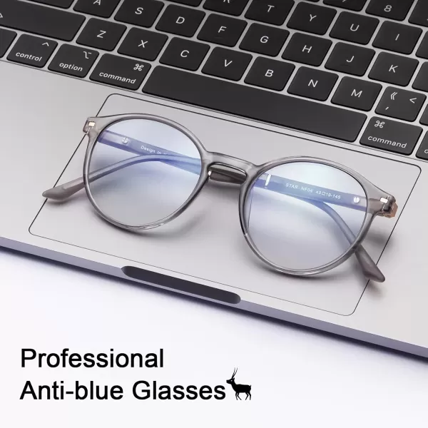 CARFIA Round Blue Light Glasses for Women Lightweight Cute Computer Gaming Glasses Blue Light Blocker Revo Lenses13 Clear Grey Frame Antiblue Lens
