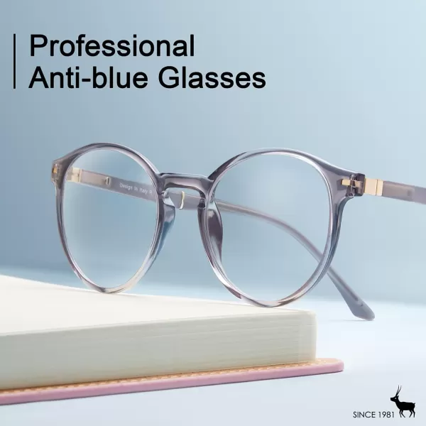 CARFIA Round Blue Light Glasses for Women Lightweight Cute Computer Gaming Glasses Blue Light Blocker Revo Lenses13 Clear Grey Frame Antiblue Lens