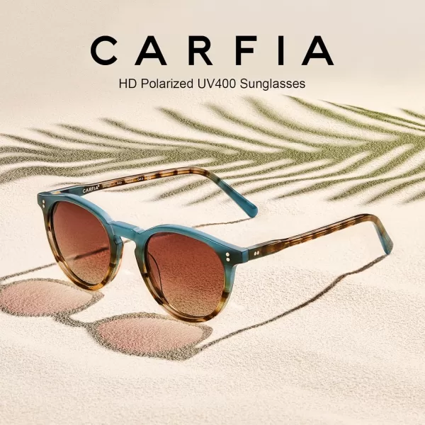 CARFIA Round Polarized Sunglasses for Women Small Face UV Protection Acetate Frame Classic Retro Style CA23021 Gradient Brown Lens