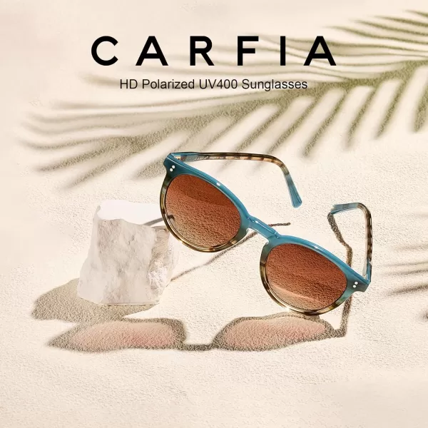 CARFIA Round Polarized Sunglasses for Women Small Face UV Protection Acetate Frame Classic Retro Style CA23021 Gradient Brown Lens