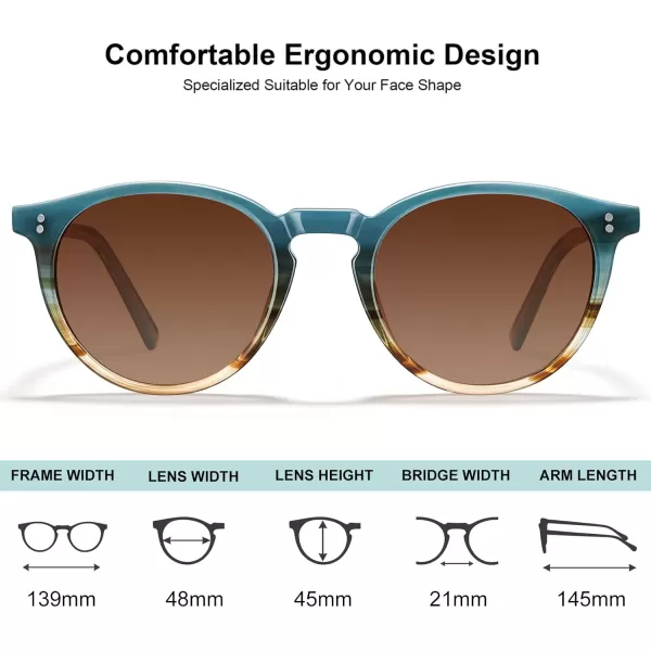 CARFIA Round Polarized Sunglasses for Women Small Face UV Protection Acetate Frame Classic Retro Style CA23021 Gradient Brown Lens