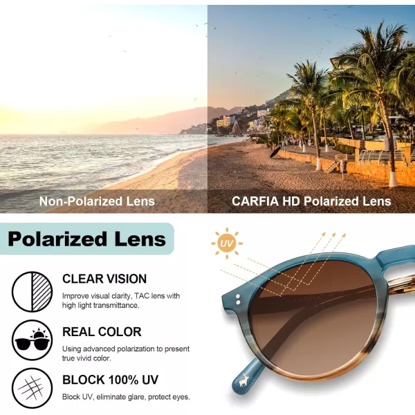 CARFIA Round Polarized Sunglasses for Women Small Face UV Protection Acetate Frame Classic Retro Style CA23021 Gradient Brown Lens