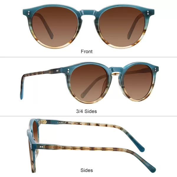 CARFIA Round Polarized Sunglasses for Women Small Face UV Protection Acetate Frame Classic Retro Style CA23021 Gradient Brown Lens
