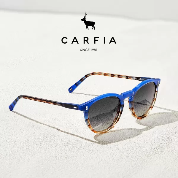 CARFIA Round Polarized Sunglasses for Women Small Face UV Protection Acetate Frame Classic Retro Style CA23024 Blue Frame Gradient Grey Lens