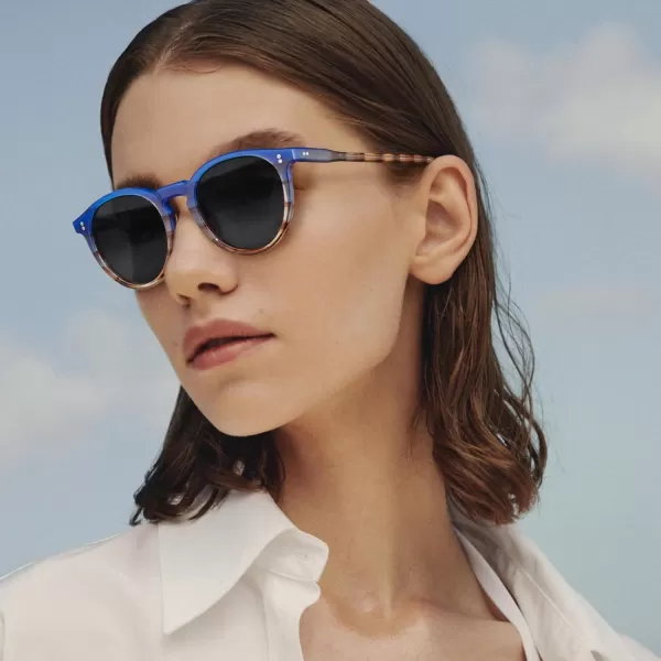 CARFIA Round Polarized Sunglasses for Women Small Face UV Protection Acetate Frame Classic Retro Style CA23024 Blue Frame Gradient Grey Lens