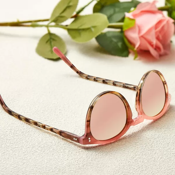 CARFIA Round Polarized Sunglasses for Women Small Face UV Protection Acetate Frame Classic Retro Style CA23025 Pink Mirror