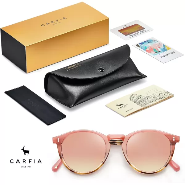CARFIA Round Polarized Sunglasses for Women Small Face UV Protection Acetate Frame Classic Retro Style CA23025 Pink Mirror