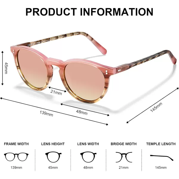 CARFIA Round Polarized Sunglasses for Women Small Face UV Protection Acetate Frame Classic Retro Style CA23025 Pink Mirror