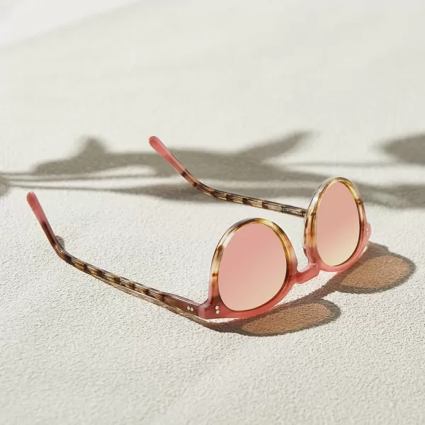 CARFIA Round Polarized Sunglasses for Women Small Face UV Protection Acetate Frame Classic Retro Style CA23025 Pink Mirror