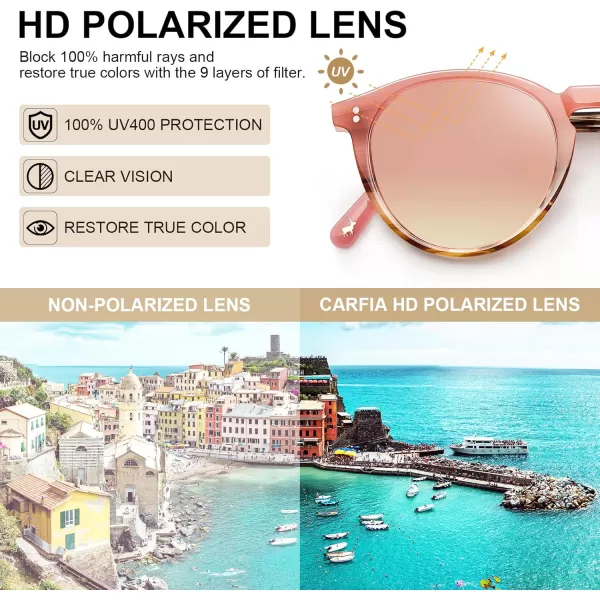 CARFIA Round Polarized Sunglasses for Women Small Face UV Protection Acetate Frame Classic Retro Style CA23025 Pink Mirror