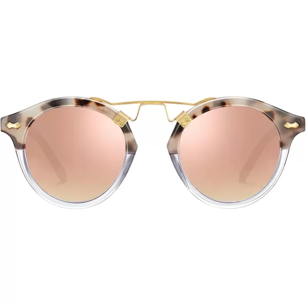 CARFIA Small Pink Mirrored Polarized Sunglasses for Women UV Protection Acetate Eyewear Double Bridge Metal Brow Sunnies