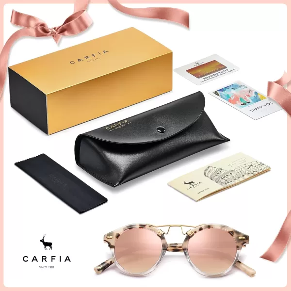 CARFIA Small Pink Mirrored Polarized Sunglasses for Women UV Protection Acetate Eyewear Double Bridge Metal Brow Sunnies