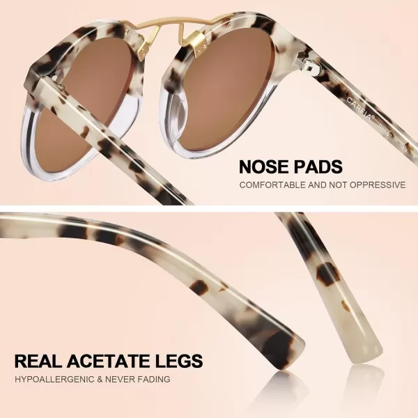 CARFIA Small Pink Mirrored Polarized Sunglasses for Women UV Protection Acetate Eyewear Double Bridge Metal Brow Sunnies