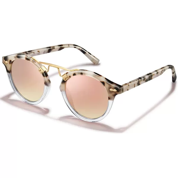 CARFIA Small Pink Mirrored Polarized Sunglasses for Women UV Protection Acetate Eyewear Double Bridge Metal Brow Sunnies