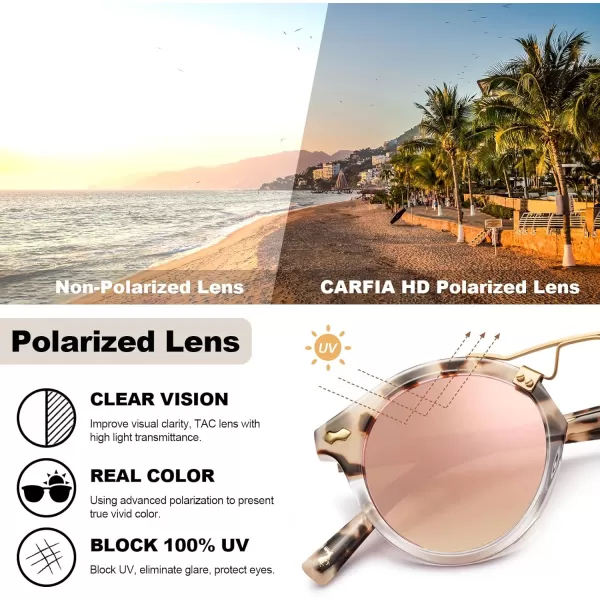 CARFIA Small Pink Mirrored Polarized Sunglasses for Women UV Protection Acetate Eyewear Double Bridge Metal Brow Sunnies