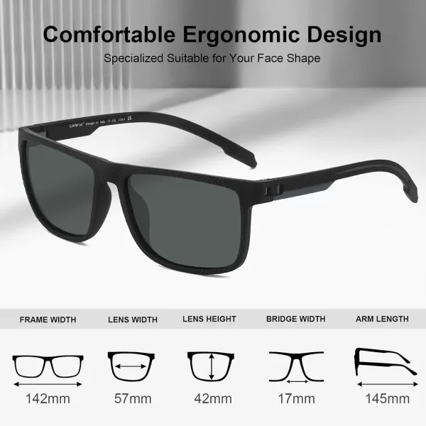 CARFIA Sporting Polarized Mens Sunglasses UV Protection Lightweight TR90 Frame Sunnies for Fishing Hiking Driving CyclingBlack Frame Grey Lens Grey Arm