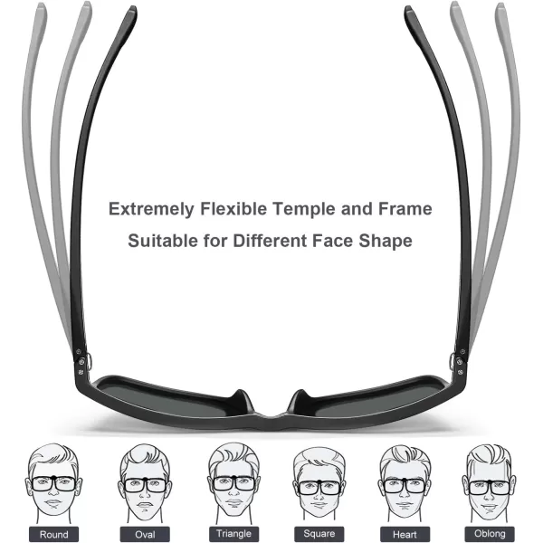 CARFIA Sporting Polarized Mens Sunglasses UV Protection Lightweight TR90 Frame Sunnies for Fishing Hiking Driving CyclingBlack Frame Grey Lens Grey Arm