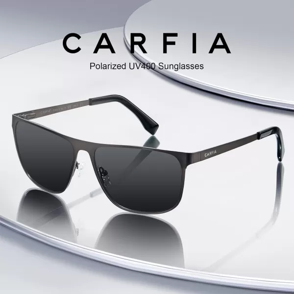CARFIA Spring Hinge Metal Polarized Sunglasses for Men UV400 Protection Lightweight Rectangular Sun Glasses1  Matte Black Frame Grey Lens