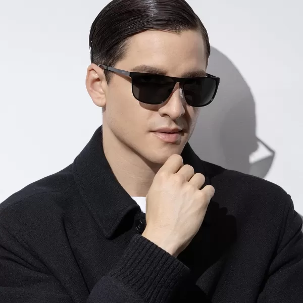 CARFIA Spring Hinge Metal Polarized Sunglasses for Men UV400 Protection Lightweight Rectangular Sun Glasses1  Matte Black Frame Grey Lens