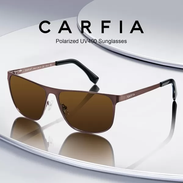 CARFIA Spring Hinge Metal Polarized Sunglasses for Men UV400 Protection Lightweight Rectangular Sun Glasses3  Brown Frame Brown Lens