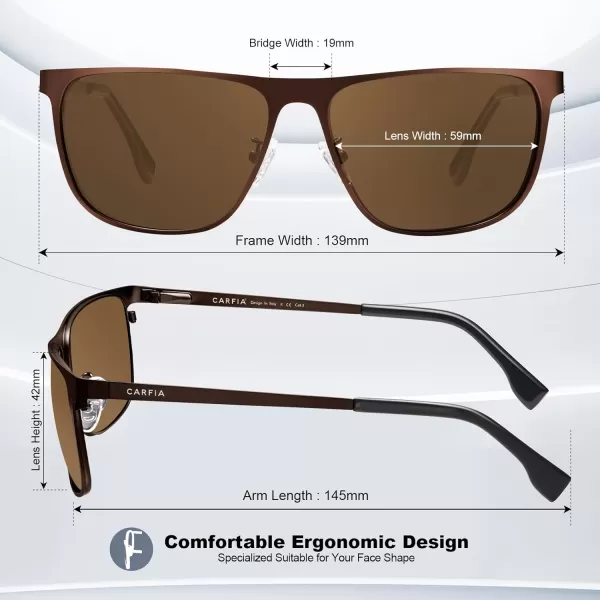 CARFIA Spring Hinge Metal Polarized Sunglasses for Men UV400 Protection Lightweight Rectangular Sun Glasses3  Brown Frame Brown Lens