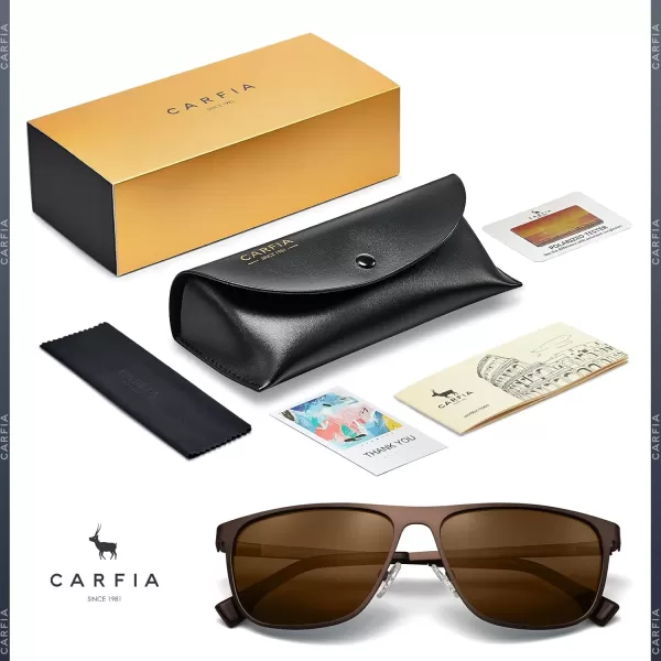 CARFIA Spring Hinge Metal Polarized Sunglasses for Men UV400 Protection Lightweight Rectangular Sun Glasses3  Brown Frame Brown Lens