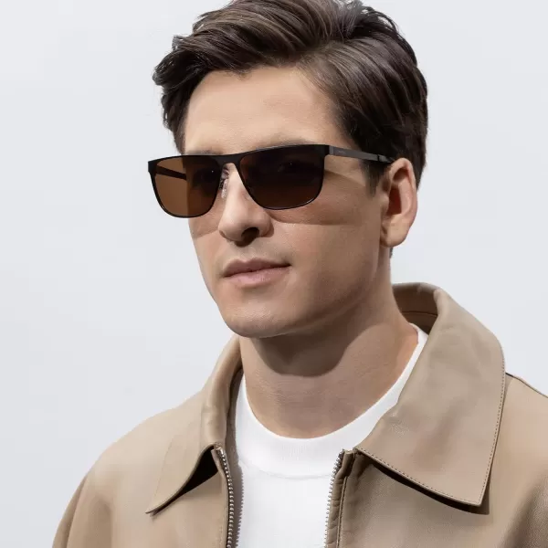 CARFIA Spring Hinge Metal Polarized Sunglasses for Men UV400 Protection Lightweight Rectangular Sun Glasses3  Brown Frame Brown Lens