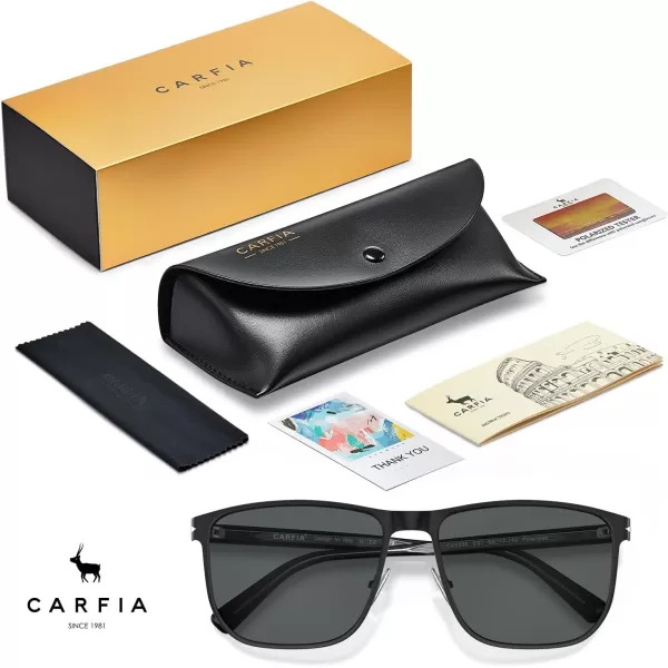 CARFIA Square Polarized Sunglasses for Men UV400 Protection Wide Metal Frame Driving Golf Glasses1black Frame Grey Lens