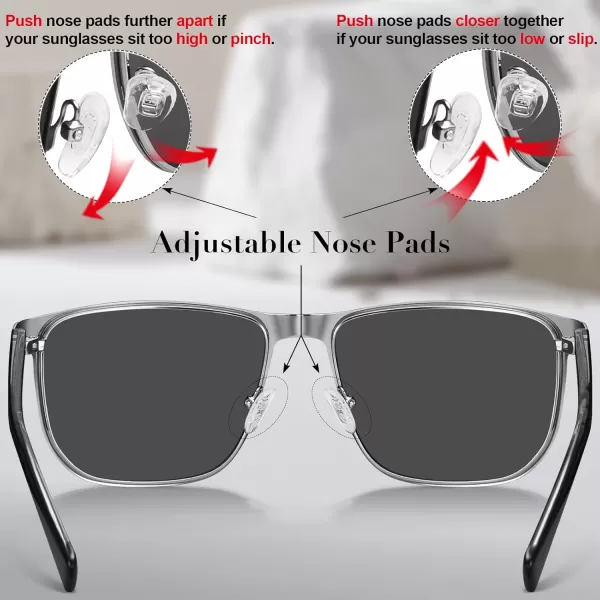 CARFIA Square Polarized Sunglasses for Men UV400 Protection Wide Metal Frame Driving Golf Glasses1black Frame Grey Lens