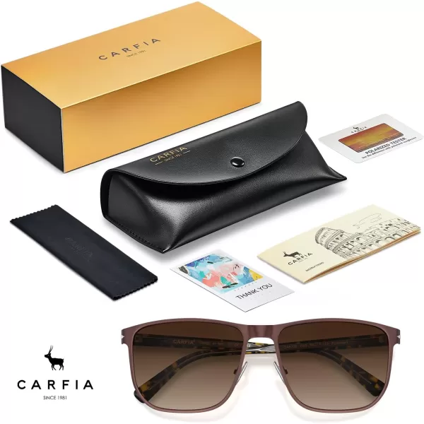 CARFIA Square Polarized Sunglasses for Men UV400 Protection Wide Metal Frame Driving Golf Glasses21bronze Frame Brown Lenses