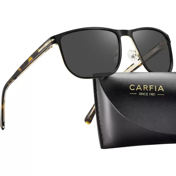 CARFIA Square Polarized Sunglasses for Men UV400 Protection Wide Metal Frame Driving Golf Glasses3black Tortoise Frame  Grey Lens