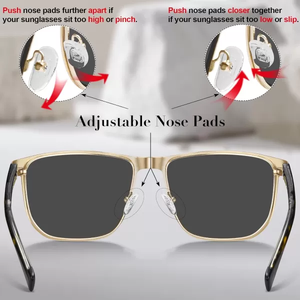 CARFIA Square Polarized Sunglasses for Men UV400 Protection Wide Metal Frame Driving Golf Glasses3black Tortoise Frame  Grey Lens