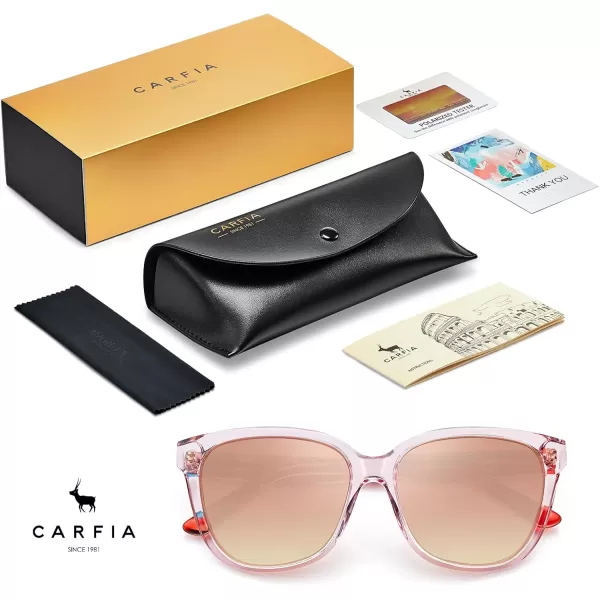 CARFIA Square Polarized Sunglasses for Women UV Protection Italian Design Retro Embossed Pattern Wire Core Driving Shades1 Pink Stripe Frame Pink Lens