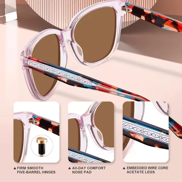CARFIA Square Polarized Sunglasses for Women UV Protection Italian Design Retro Embossed Pattern Wire Core Driving Shades1 Pink Stripe Frame Pink Lens