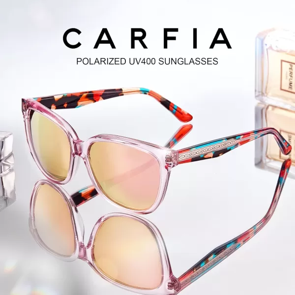 CARFIA Square Polarized Sunglasses for Women UV Protection Italian Design Retro Embossed Pattern Wire Core Driving Shades1 Pink Stripe Frame Pink Lens