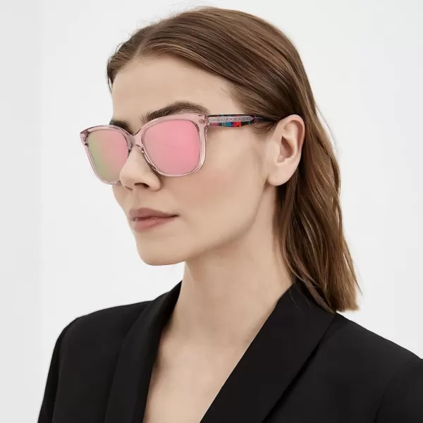 CARFIA Square Polarized Sunglasses for Women UV Protection Italian Design Retro Embossed Pattern Wire Core Driving Shades1 Pink Stripe Frame Pink Lens