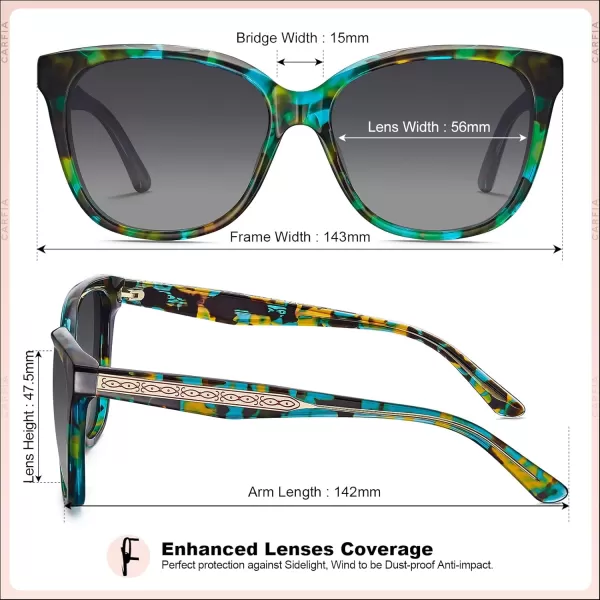CARFIA Square Polarized Sunglasses for Women UV Protection Italian Design Retro Embossed Pattern Wire Core Driving Shades2blue Tortoise Frame Gray Lenses