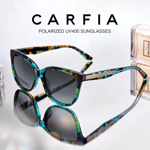 CARFIA Square Polarized Sunglasses for Women UV Protection Italian Design Retro Embossed Pattern Wire Core Driving Shades2blue Tortoise Frame Gray Lenses